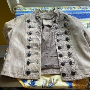 All saints lamb leather grey brocade jacket size twelve